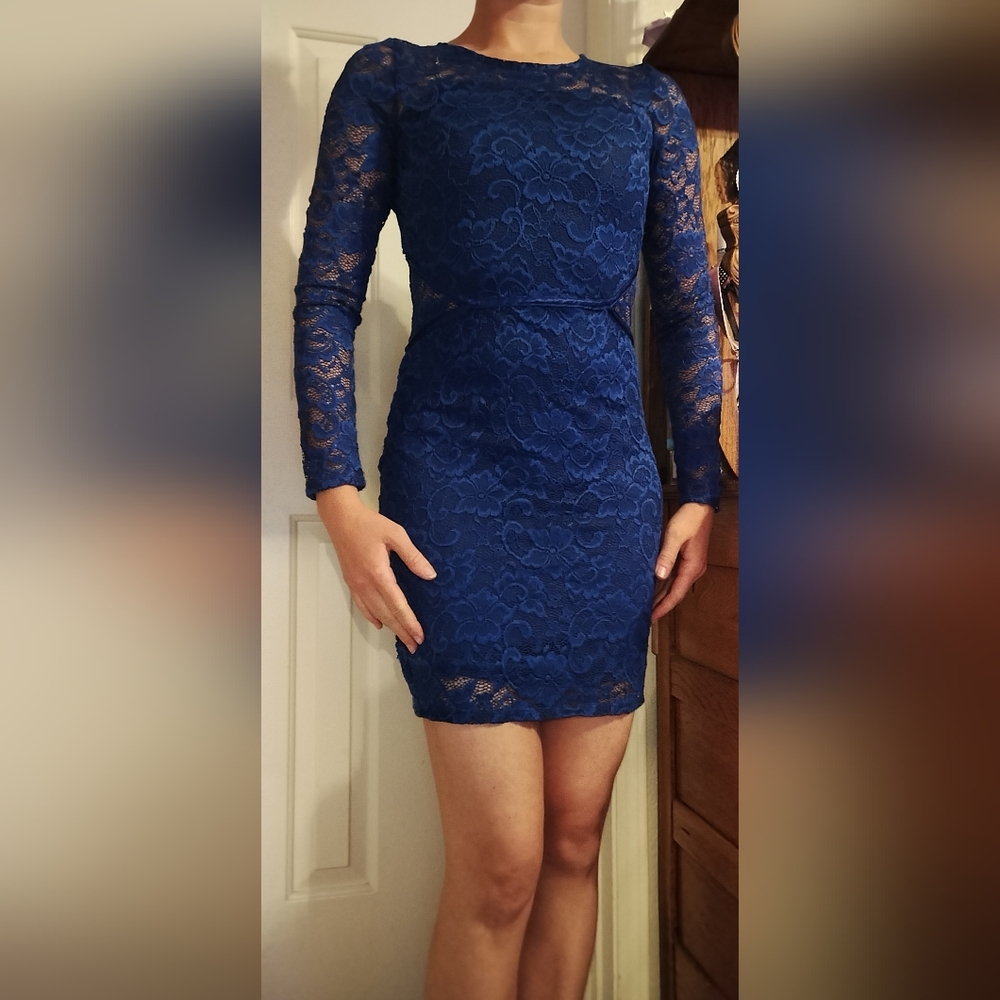 Blue Lace Dress with Cutout Detail